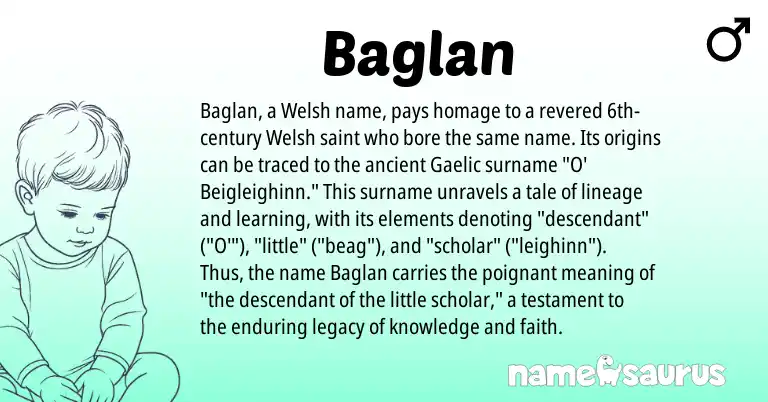 Infographic about Baglan name meaning, Baglan is a name from Gaelic, Welsh origin(s).