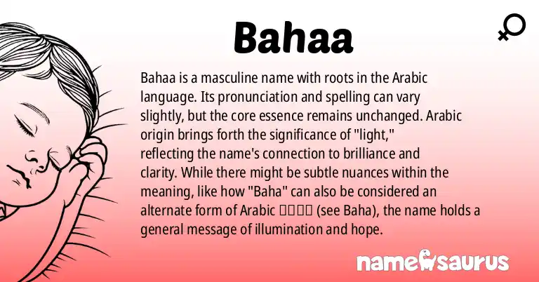 Infographic about Bahaa name meaning, Bahaa is a name from Arabic origin(s).