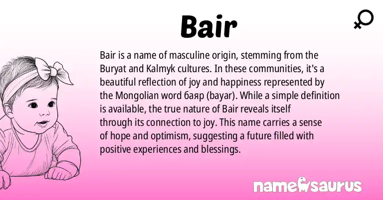 Infographic about Bair name meaning, Bair is a name from Buryat, Kalmyk origin(s).