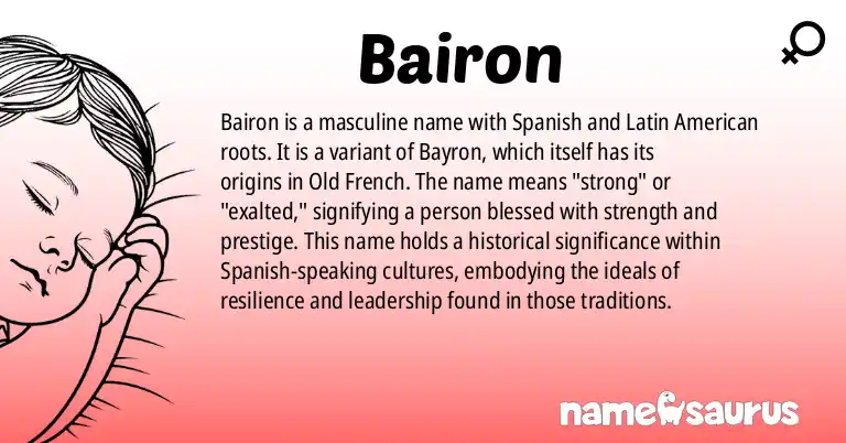 Infographic about Bairon name meaning, Bairon is a name from Spanish (Latin American) origin(s).