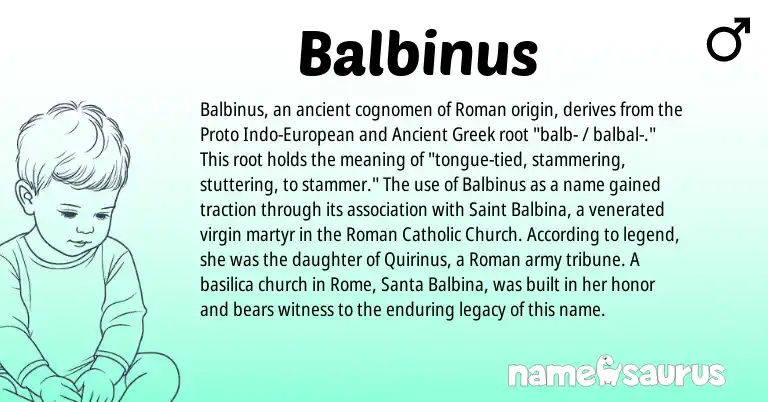 Infographic about Balbinus name meaning, Balbinus is a name from Ancient Greek, Roman, European origin(s).