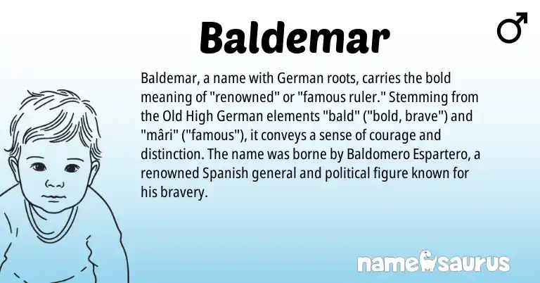 Infographic about Baldemar name meaning, Baldemar is a name from Old High German, German, Spanish origin(s).