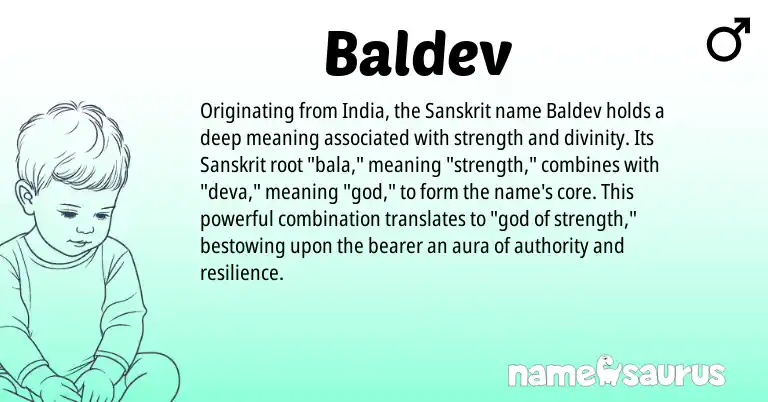 Infographic about Baldev name meaning, Baldev is a name from Sanskrit origin(s).