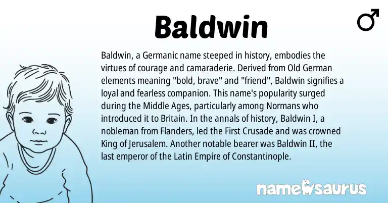 Infographic about Baldwin name meaning, Baldwin is a name from Old German, Germanic, Latin origin(s).