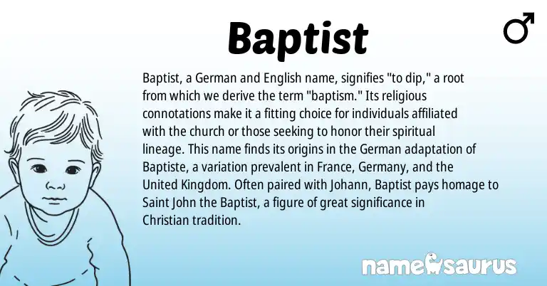Infographic about Baptist name meaning, Baptist is a name from German, English, United Kingdom origin(s).