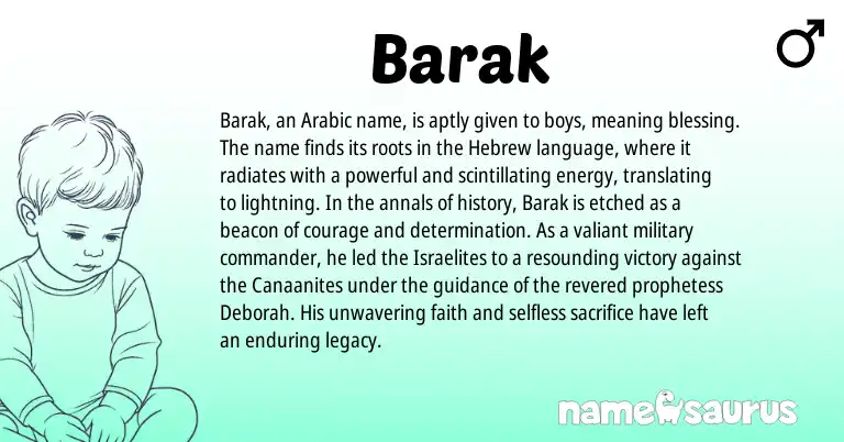 Infographic about Barak name meaning, Barak is a name from Arabic, Hebrew origin(s).