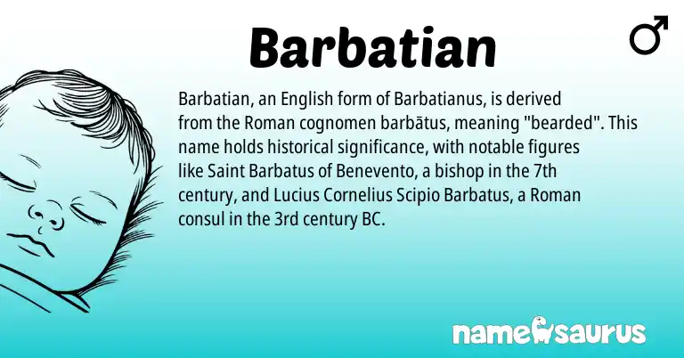 Infographic about Barbatian name meaning, Barbatian is a name from English, Roman origin(s).
