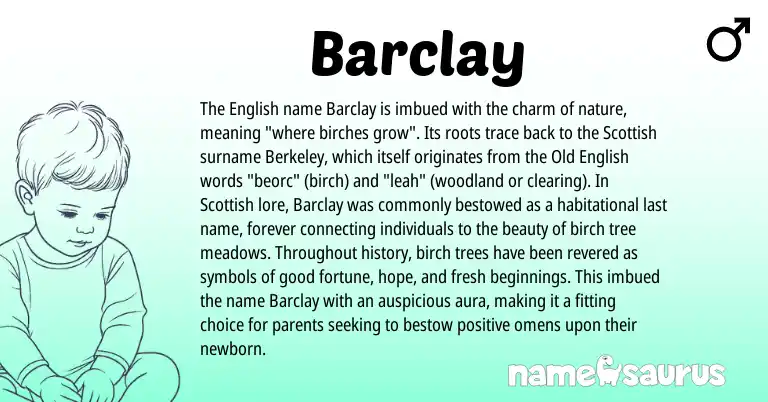 Infographic about Barclay name meaning, Barclay is a name from Old English, English, Scottish origin(s).