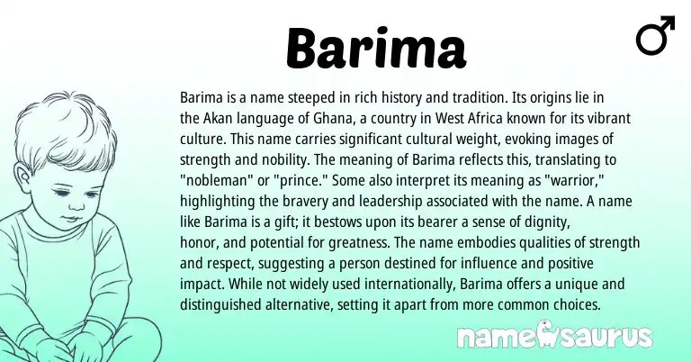 Infographic about Barima name meaning, Barima is a name from Akan, Ghanaian origin(s).