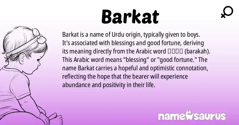 Infographic about Barkat name meaning, Barkat is a name from Urdu origin(s).