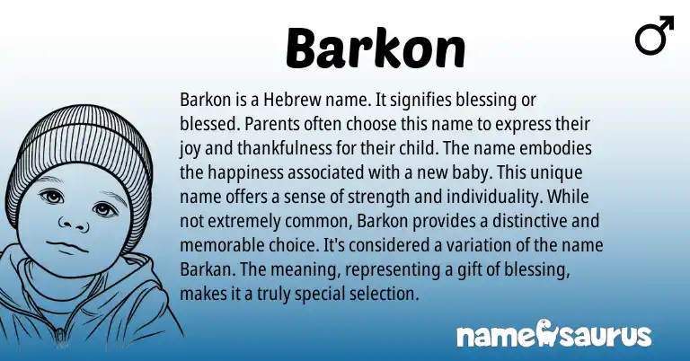 Infographic about Barkon name meaning, Barkon is a name from Hebrew origin(s).