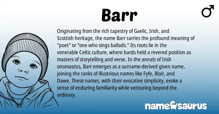 Infographic about Barr name meaning, Barr is a name from Irish, Gaelic, Scottish, Celtic origin(s).
