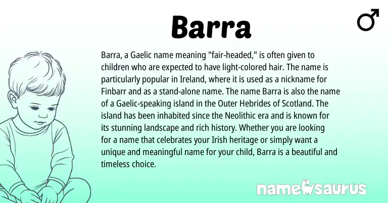 Infographic about Barra name meaning, Barra is a name from Irish, Gaelic, Ireland origin(s).