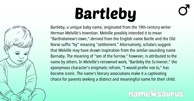 Infographic about Bartleby name meaning, Bartleby is a name from Old Norse, English origin(s).