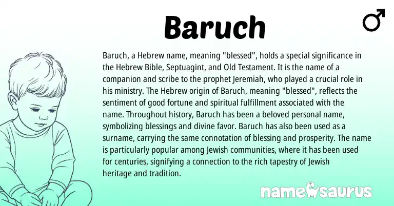 Infographic about Baruch name meaning, Baruch is a name from Jewish, Hebrew origin(s).