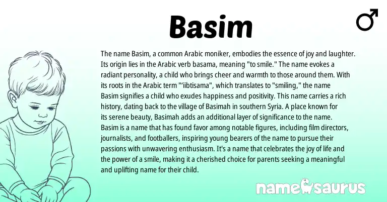 Infographic about Basim name meaning, Basim is a name from Arabic, Syria origin(s).