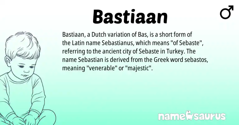 Infographic about Bastiaan name meaning, Bastiaan is a name from Dutch, Latin, Greek origin(s).