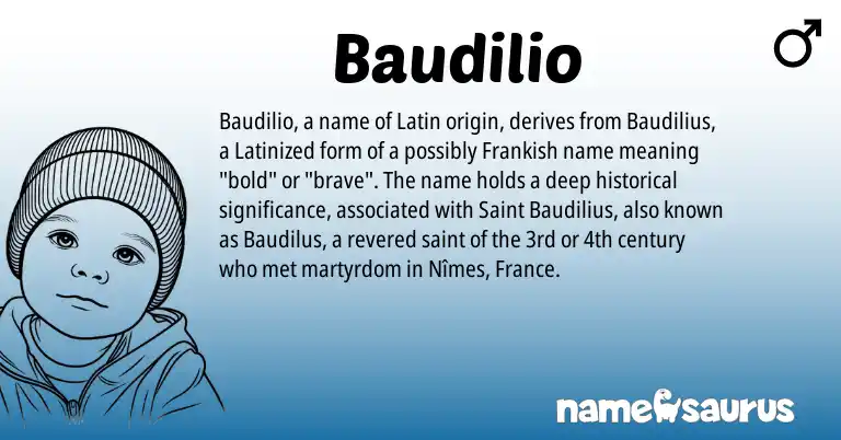 Infographic about Baudilio name meaning, Baudilio is a name from Latin, Frankish origin(s).