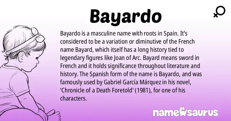 Infographic about Bayardo name meaning, Bayardo is a name from Spanish origin(s).