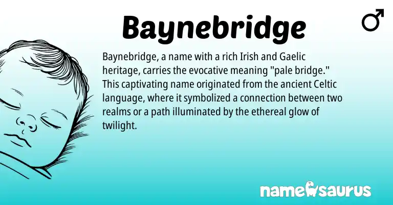 Infographic about Baynebridge name meaning, Baynebridge is a name from Irish, Gaelic, Celtic origin(s).