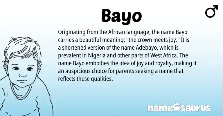 Infographic about Bayo name meaning, Bayo is a name from Nigeria, West Africa, African origin(s).