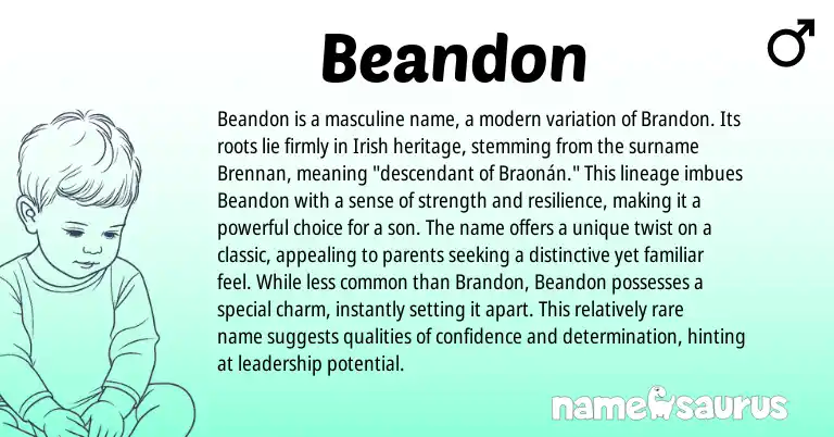 Infographic about Beandon name meaning, Beandon is a name from Irish origin(s).