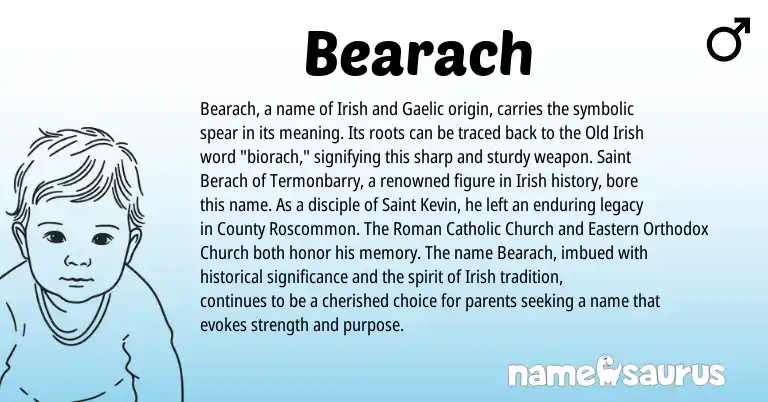 Infographic about Bearach name meaning, Bearach is a name from Irish, Gaelic, Roman, Old Irish origin(s).