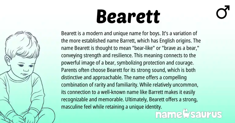 Infographic about Bearett name meaning, Bearett is a name from English origin(s).