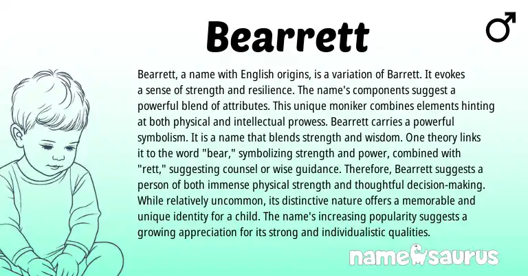 Infographic about Bearrett name meaning, Bearrett is a name from Irish origin(s).