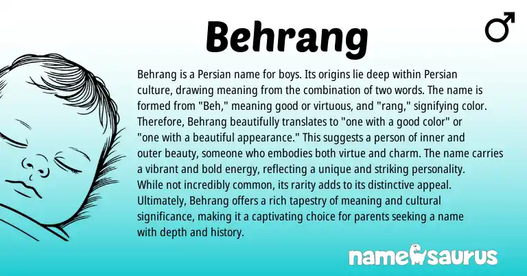 Infographic about Behrang name meaning, Behrang is a name from Arabic, Persian origin(s).