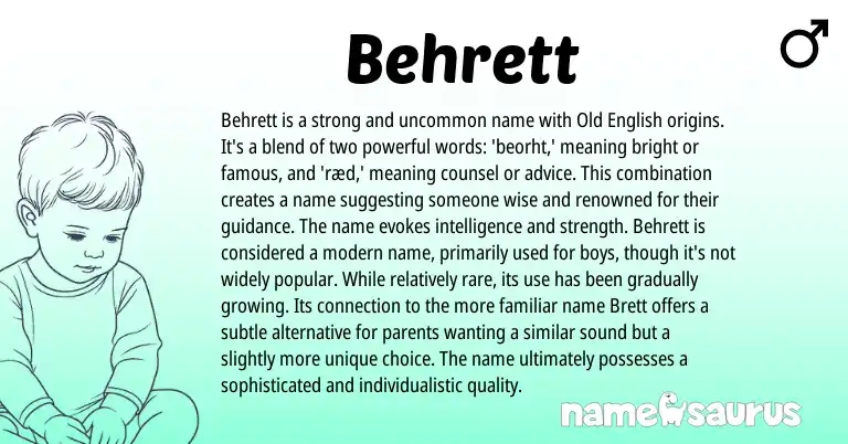 Infographic about Behrett name meaning, Behrett is a name from English origin(s).