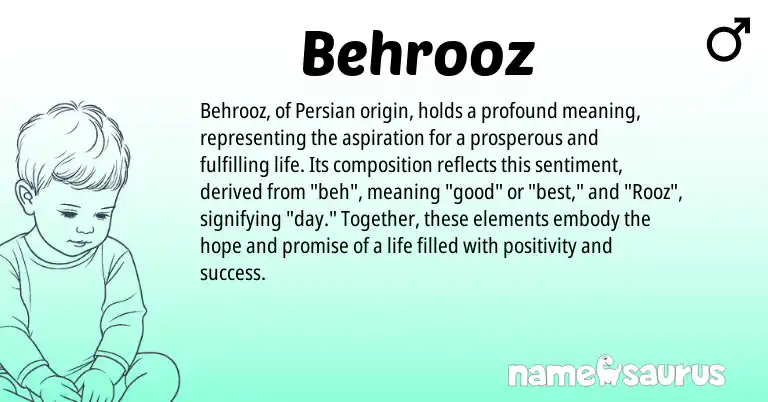 Infographic about Behrooz name meaning, Behrooz is a name from Persian origin(s).