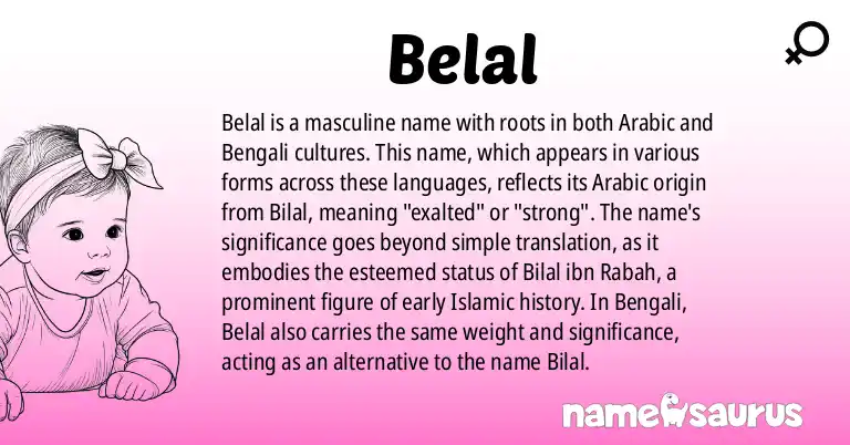 Infographic about Belal name meaning, Belal is a name from Arabic, Bengali origin(s).