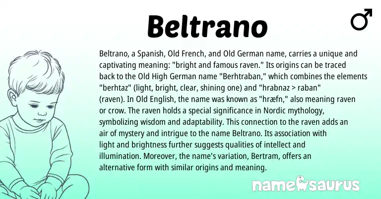 Infographic about Beltrano name meaning, Beltrano is a name from Old High German, Spanish, Old French, Old German, Old English, Nordic origin(s).