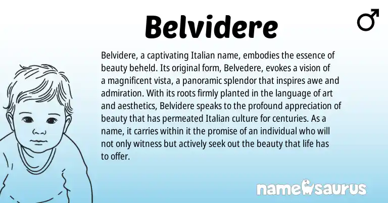 Infographic about Belvidere name meaning, Belvidere is a name from Italian origin(s).