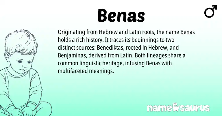 Infographic about Benas name meaning, Benas is a name from Latin, Hebrew origin(s).