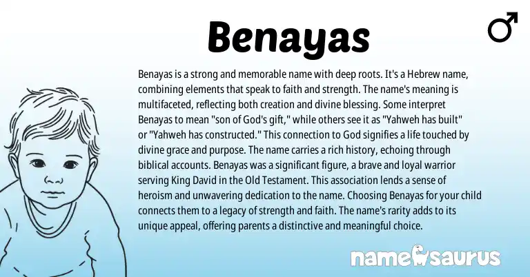 Infographic about Benayas name meaning, Benayas is a name from Hebrew origin(s).