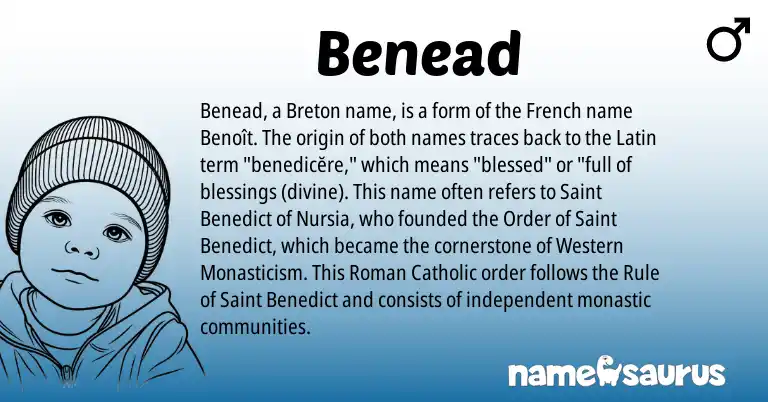 Infographic about Benead name meaning, Benead is a name from Roman, French, Latin, Breton origin(s).