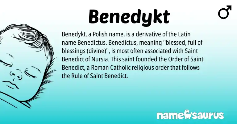 Infographic about Benedykt name meaning, Benedykt is a name from Roman, Polish, Latin origin(s).