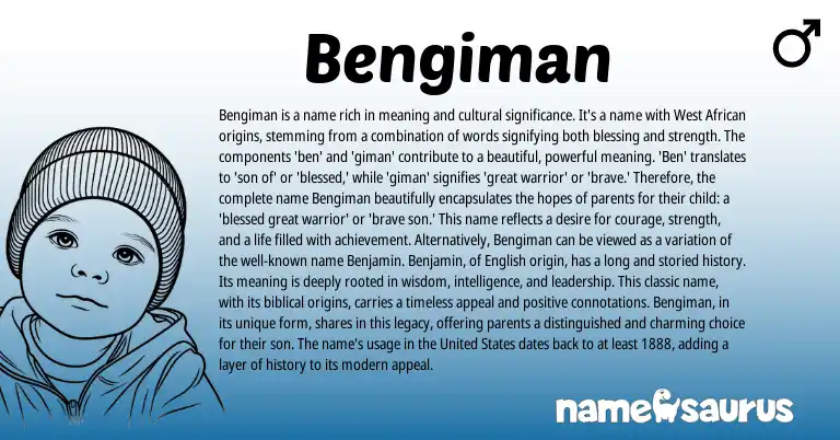 Infographic about Bengiman name meaning, Bengiman is a name from African, Western origin(s).