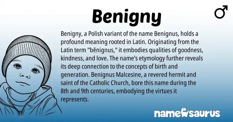 Infographic about Benigny name meaning, Benigny is a name from Polish, Latin origin(s).