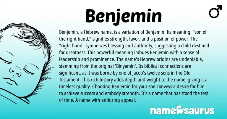 Infographic about Benjemin name meaning, Benjemin is a name from Hebrew origin(s).