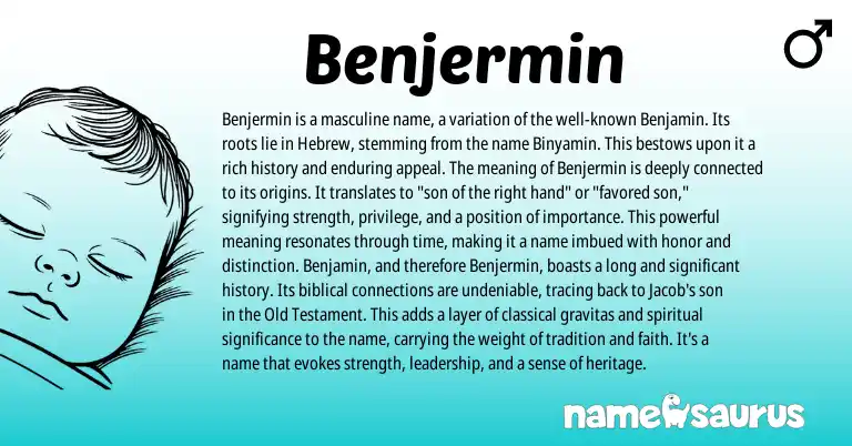 Infographic about Benjermin name meaning, Benjermin is a name from Hebrew origin(s).