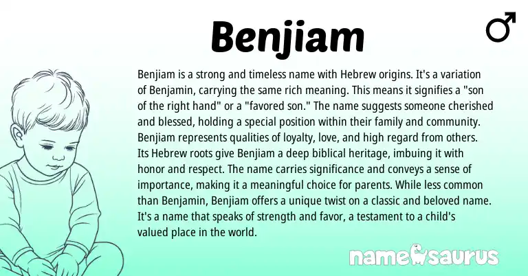 Infographic about Benjiam name meaning, Benjiam is a name from Hebrew, Biblical origin(s).