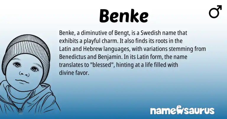 Infographic about Benke name meaning, Benke is a name from Swedish, Latin, Hebrew origin(s).