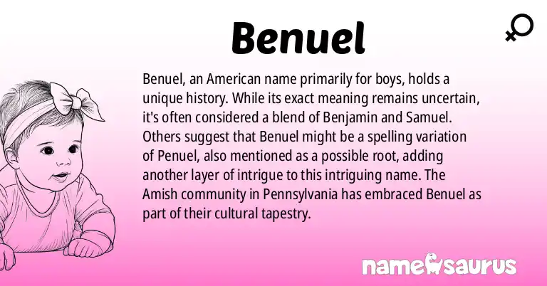 Infographic about Benuel name meaning, Benuel is a name from American origin(s).