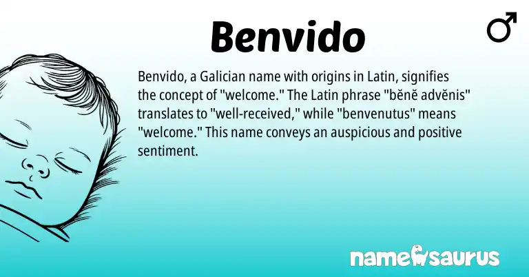 Infographic about Benvido name meaning, Benvido is a name from Galician, Latin origin(s).