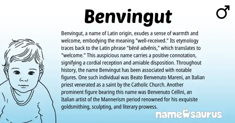 Infographic about Benvingut name meaning, Benvingut is a name from Latin, Italian origin(s).