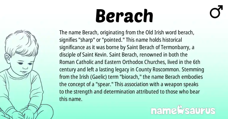 Infographic about Berach name meaning, Berach is a name from Irish, Gaelic, Roman, Old Irish origin(s).