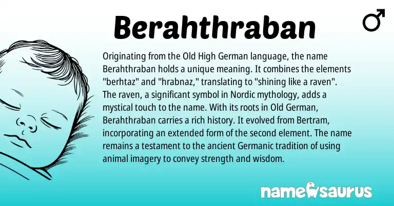 Infographic about Berahthraban name meaning, Berahthraban is a name from Old High German, Germanic, Old German, Nordic origin(s).